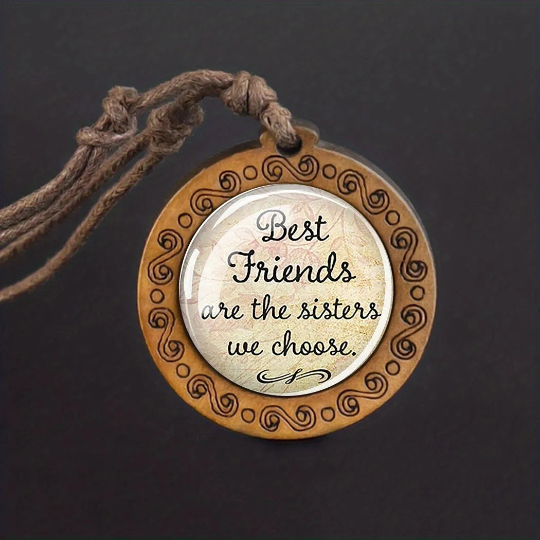 1 Pc Men's Inspiring Quote Glass Wood Pendant Necklace Graduation Gift