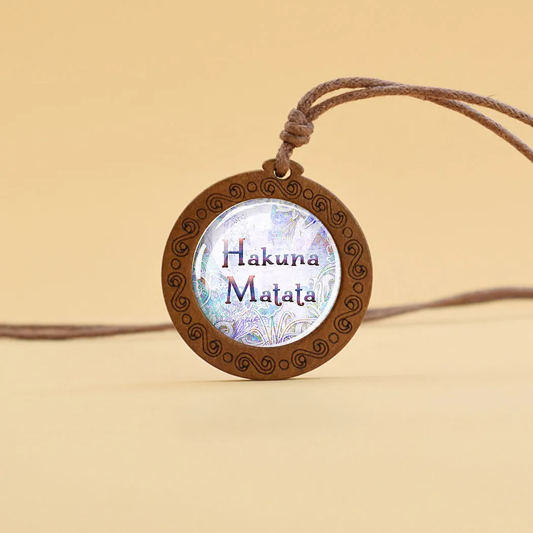 1 Pc Men's Inspiring Quote Glass Wood Pendant Necklace Graduation Gift