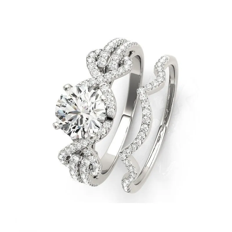 1.0 ct Round Cut Diamond Knot Engagement Ring Set