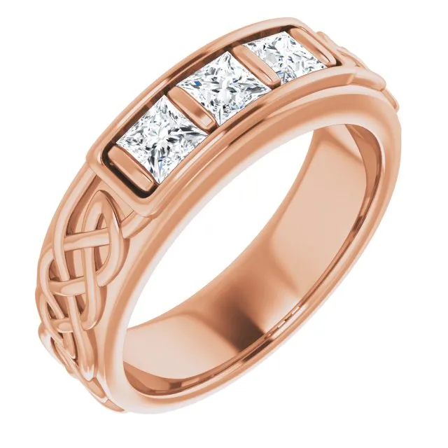 1.0 ctw Bar Set Princess Diamond Men's Ring Celtic Knot Design