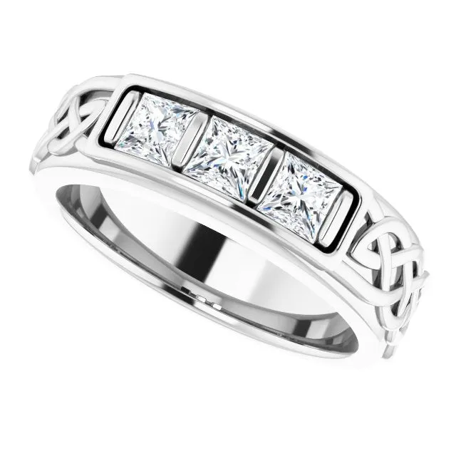 1.0 ctw Bar Set Princess Diamond Men's Ring Celtic Knot Design