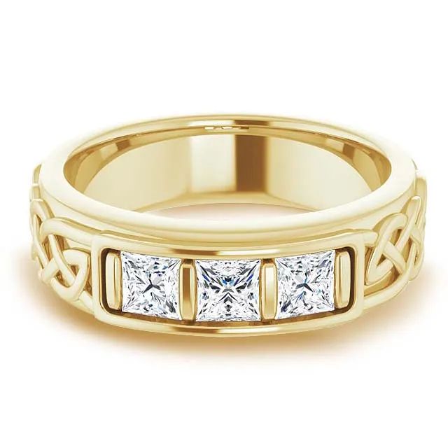 1.0 ctw Bar Set Princess Diamond Men's Ring Celtic Knot Design