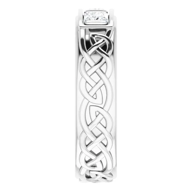 1.0 ctw Bar Set Princess Diamond Men's Ring Celtic Knot Design