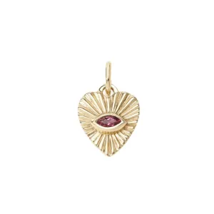 10K Gold Mini Textured Heart Pendant with Pink Tourmaline