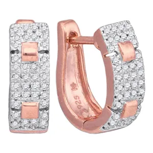 10K Rose Gold Round Diamond Huggie Hoop Earrings 1/4 Cttw