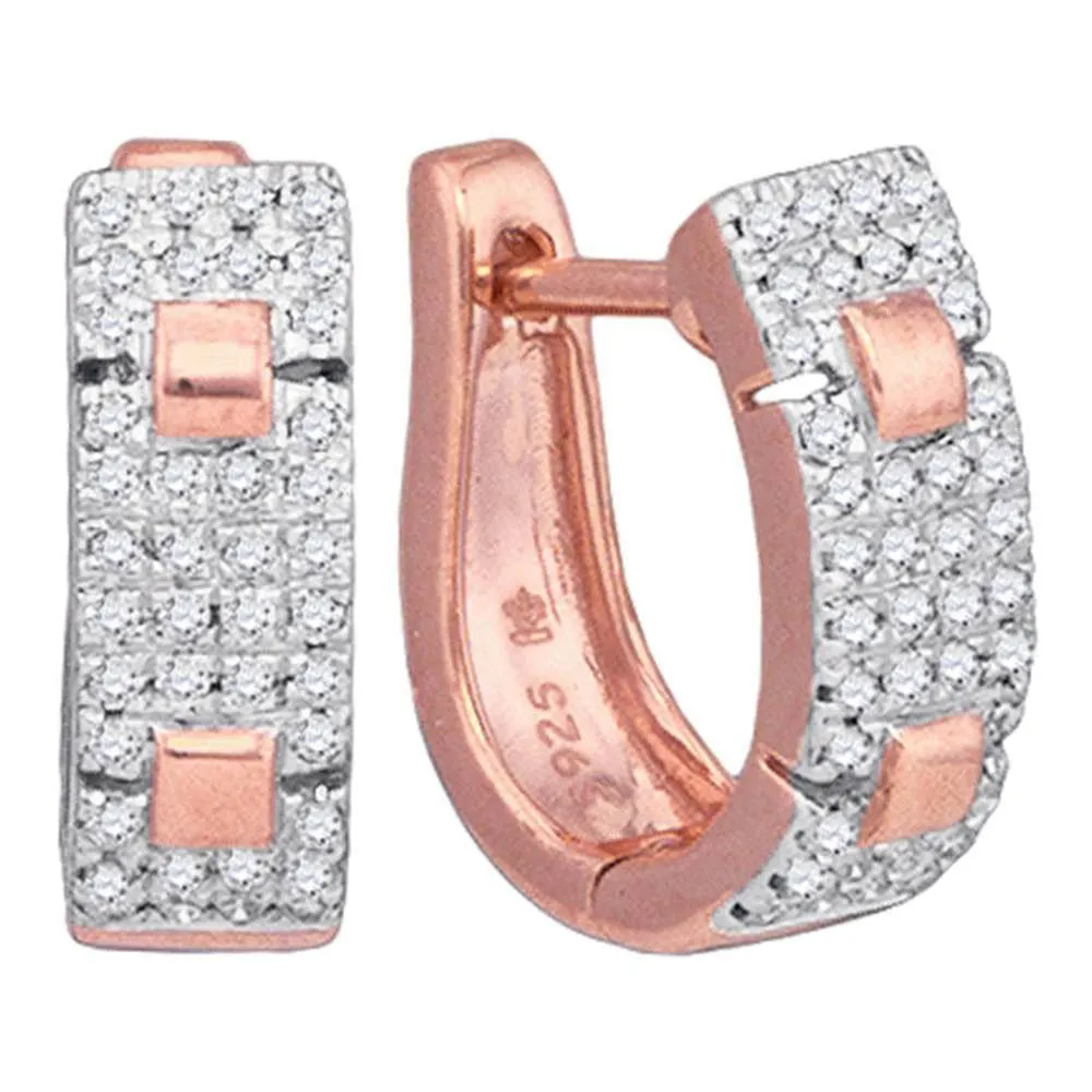 10K Rose Gold Round Diamond Huggie Hoop Earrings 1/4 Cttw