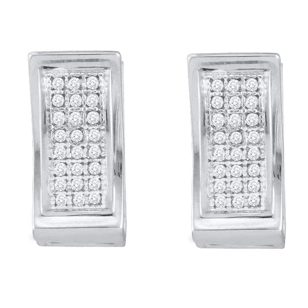 10K White Gold Round Diamond Triple Row Huggie Earrings 1/6 Cttw