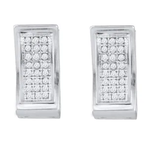 10K White Gold Round Diamond Triple Row Huggie Earrings 1/6 Cttw