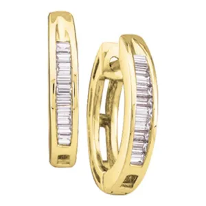 10K Yellow Gold Baguette Diamond Huggie Hoop Earrings 1/8 Cttw