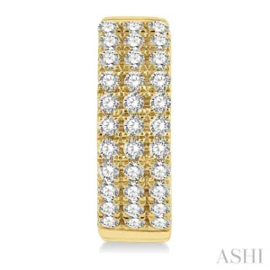 1/2 ctw Triple Row Round Cut Diamond Huggie Petite Earrings in 14K Yellow Gold