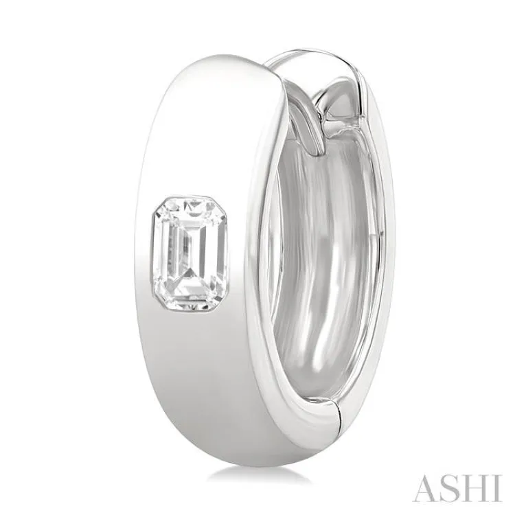 1/3 ctw Bezel Set Emerald Cut Diamond Fashion Huggie Earrings in 14K White Gold