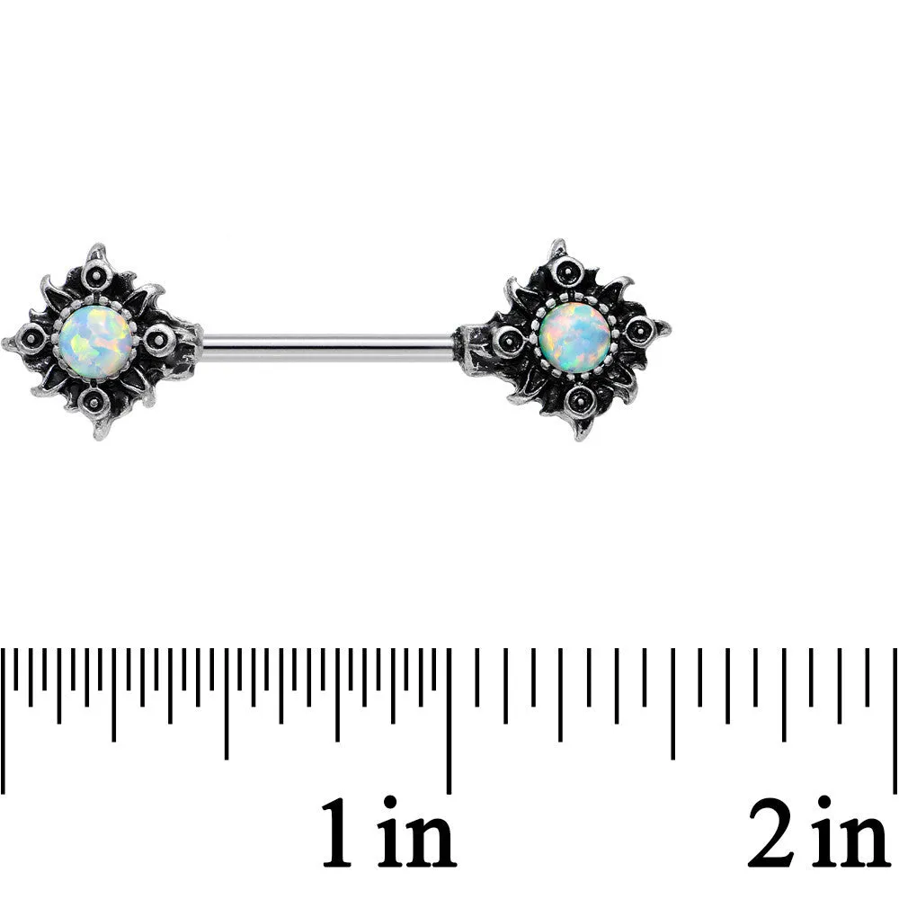 14 Gauge 5/8 White Synthetic Opal Tribal Sun Nipple Barbell Set