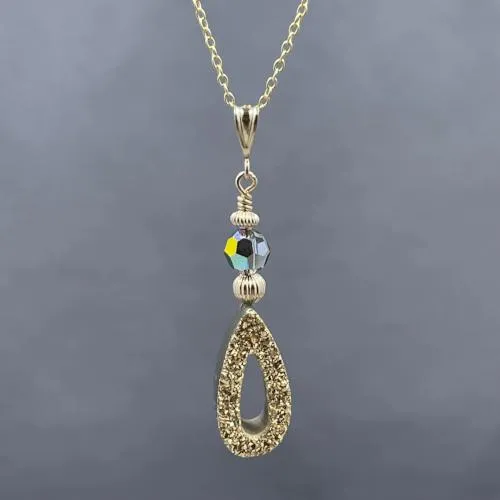 14K Coated Druzy Drop Necklace