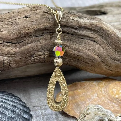 14K Coated Druzy Drop Necklace