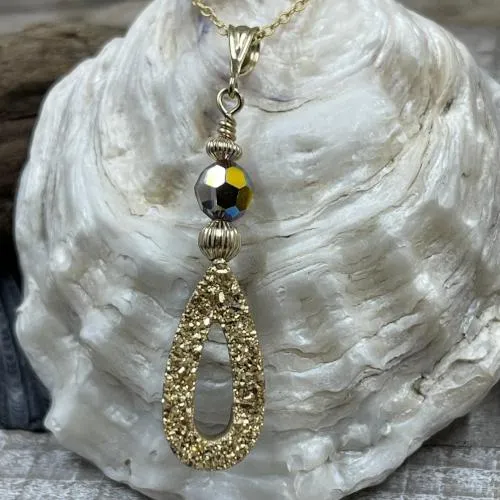 14K Coated Druzy Drop Necklace
