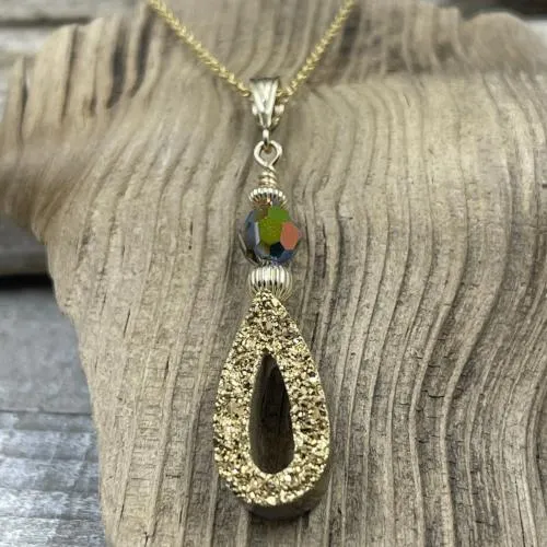 14K Coated Druzy Drop Necklace
