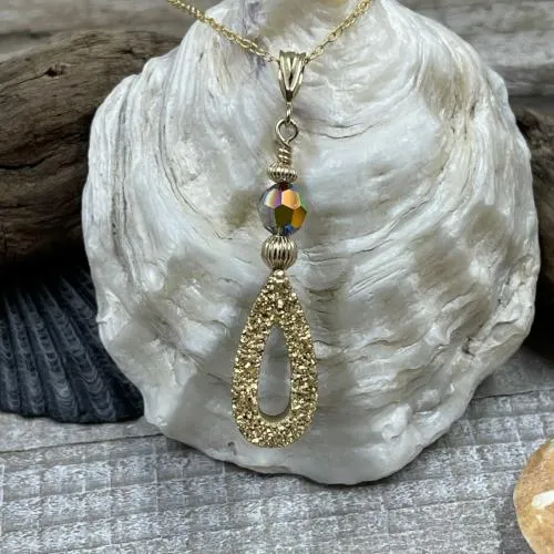 14K Coated Druzy Drop Necklace