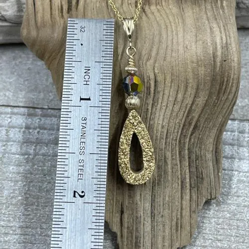 14K Coated Druzy Drop Necklace