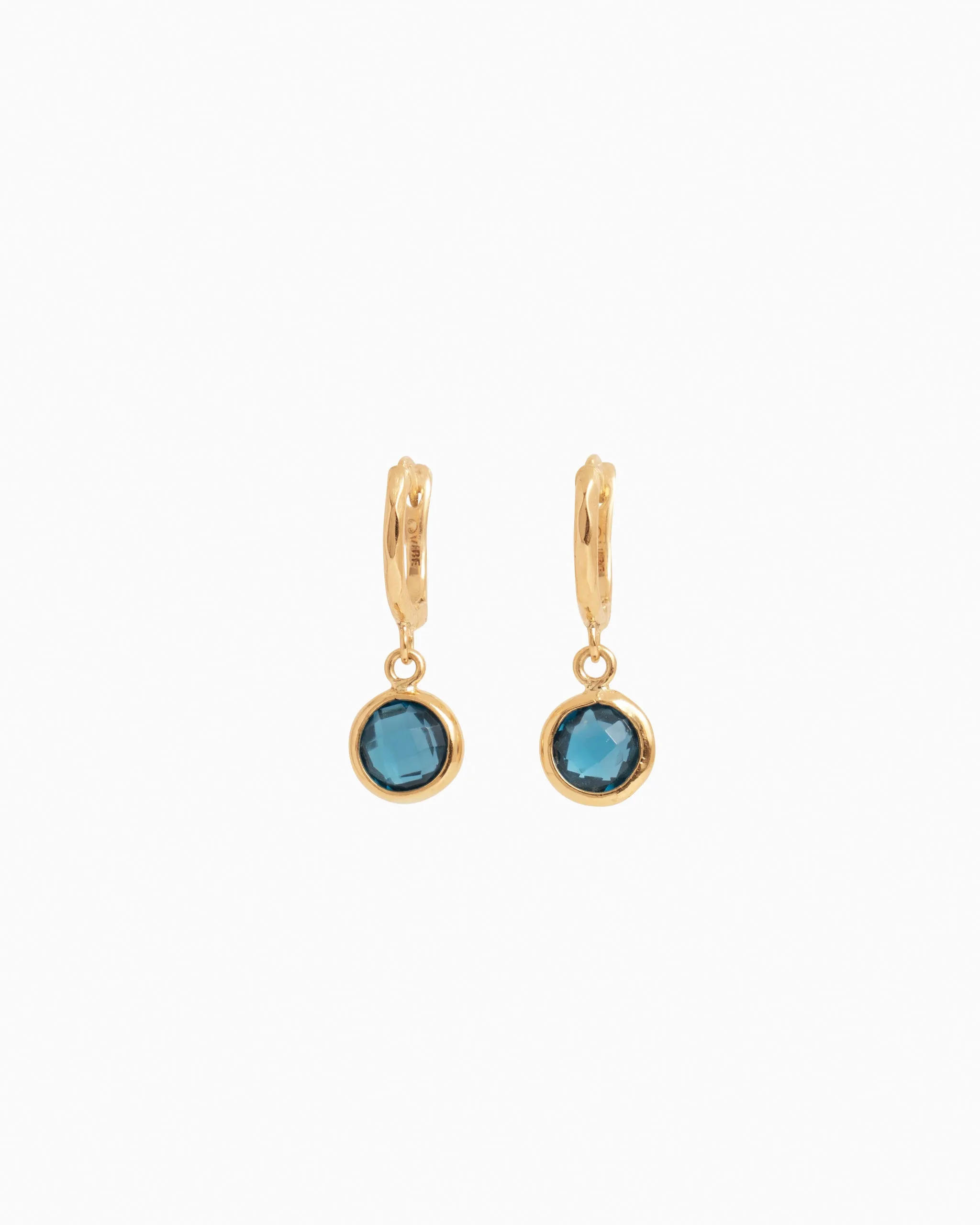 14K Gold Circle Stone Huggie - London Blue Topaz