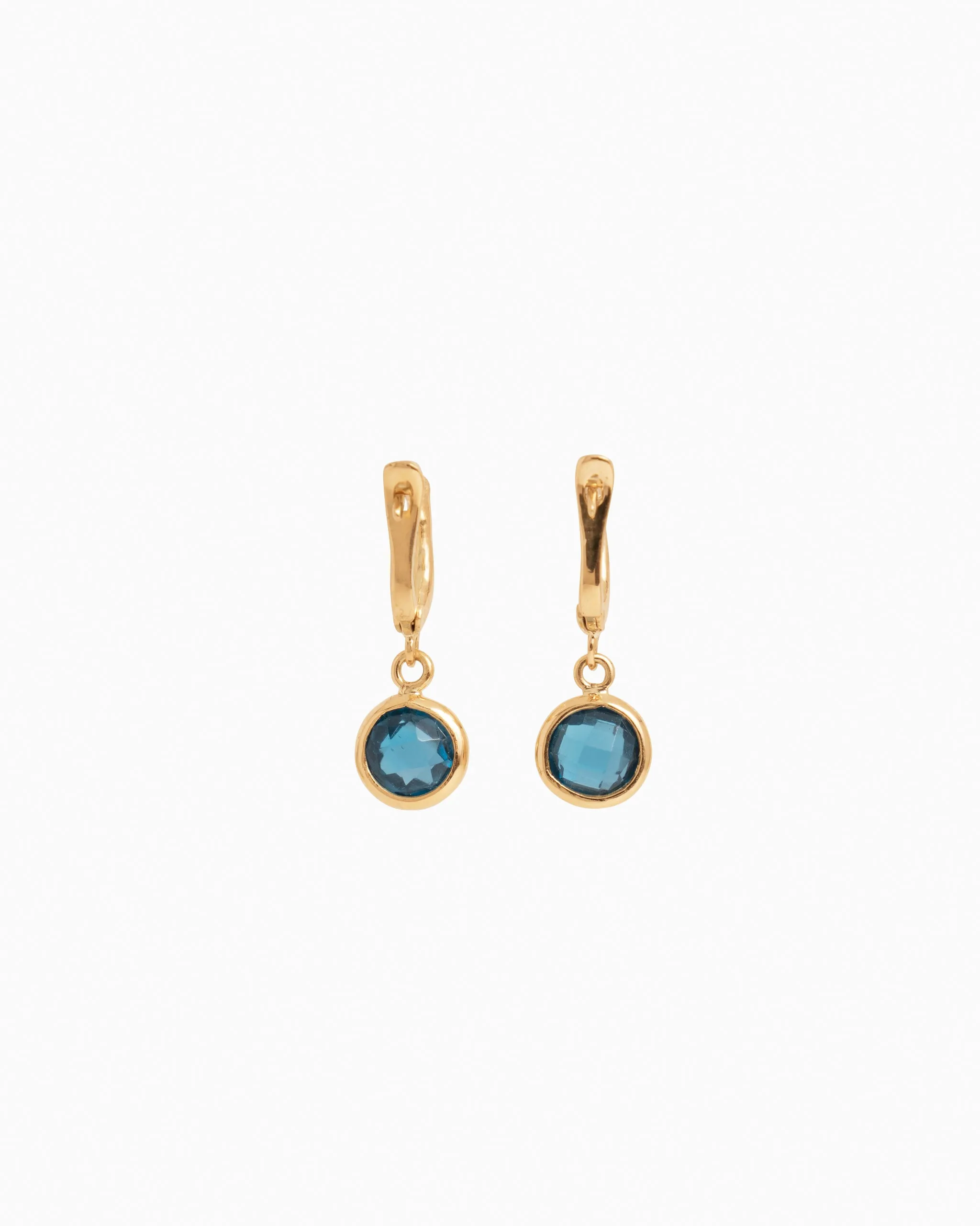 14K Gold Circle Stone Huggie - London Blue Topaz