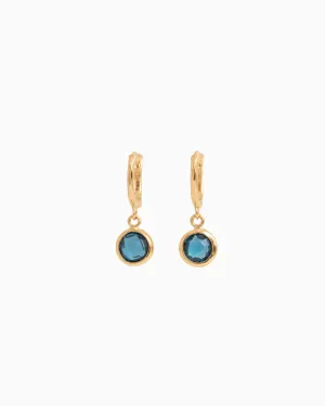 14K Gold Circle Stone Huggie - London Blue Topaz