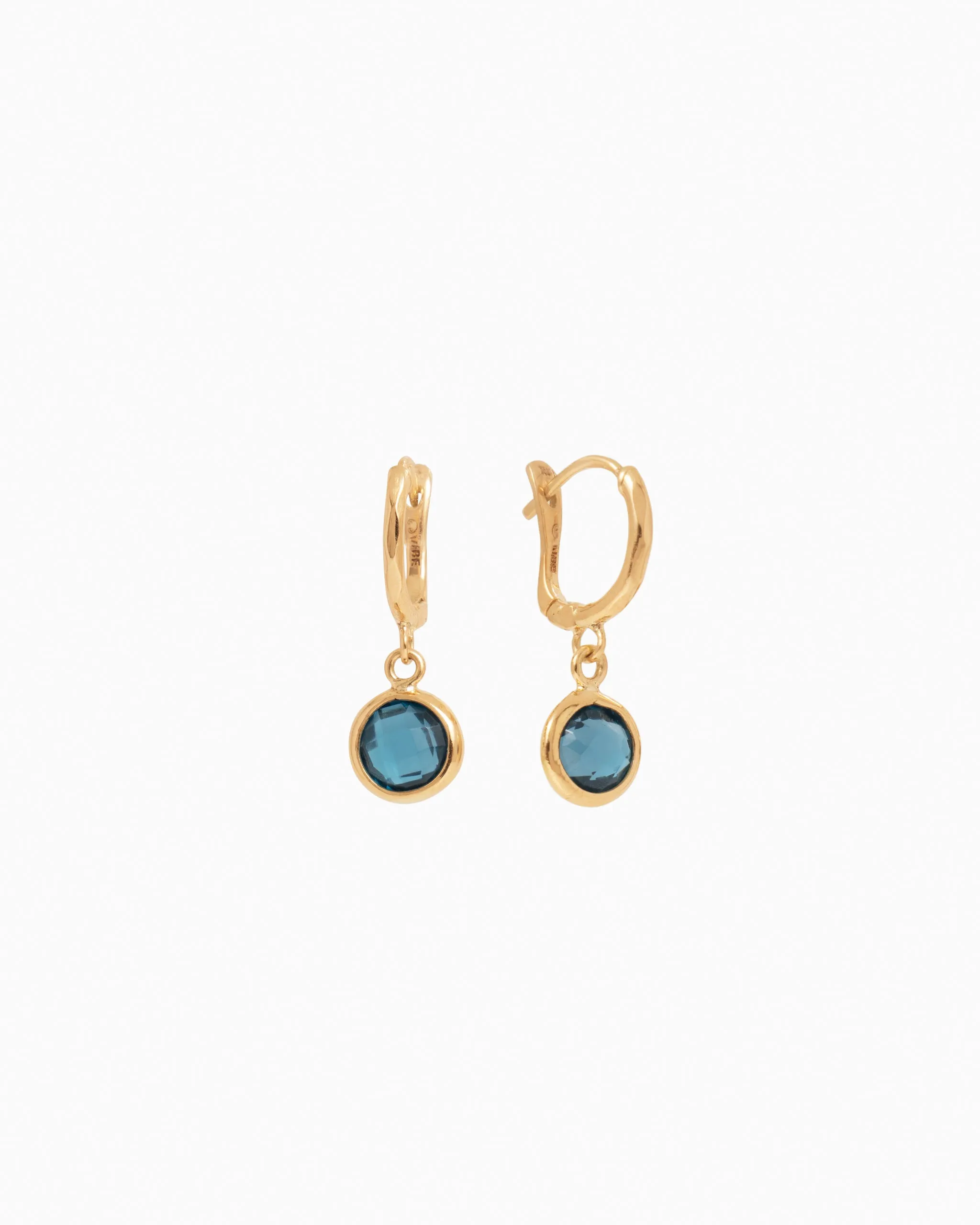 14K Gold Circle Stone Huggie - London Blue Topaz
