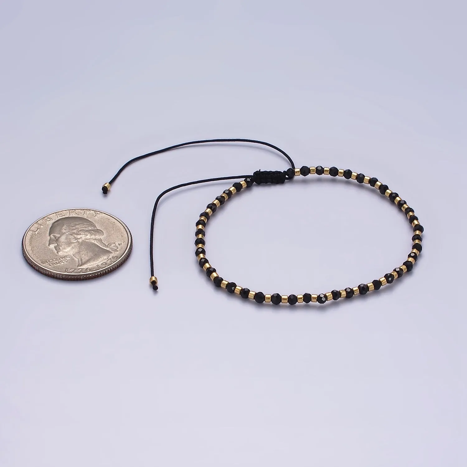 14K Gold Filled Onyx Multifaceted Black Rope Adjustable Friendship Bracelet | WA-2165 ~ WA-2167