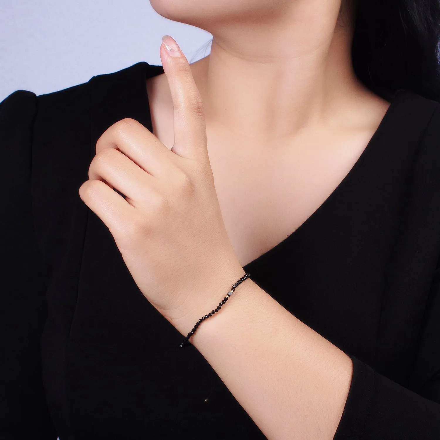 14K Gold Filled Onyx Multifaceted Black Rope Adjustable Friendship Bracelet | WA-2165 ~ WA-2167