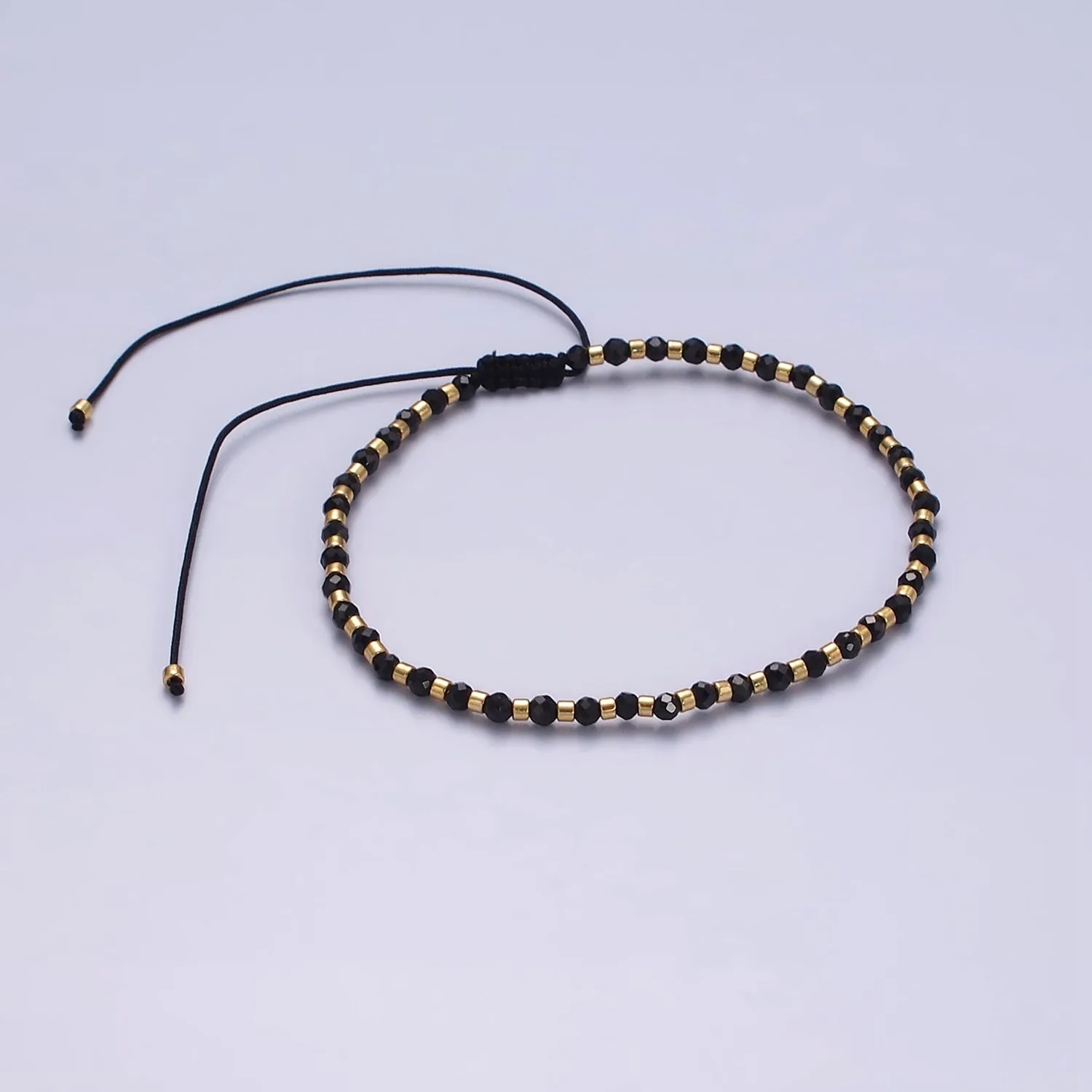 14K Gold Filled Onyx Multifaceted Black Rope Adjustable Friendship Bracelet | WA-2165 ~ WA-2167