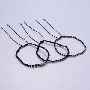 14K Gold Filled Onyx Multifaceted Black Rope Adjustable Friendship Bracelet | WA-2165 ~ WA-2167