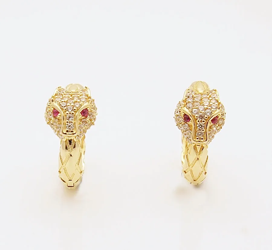14k Gold Panther Huggie Earrings
