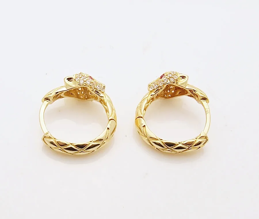 14k Gold Panther Huggie Earrings