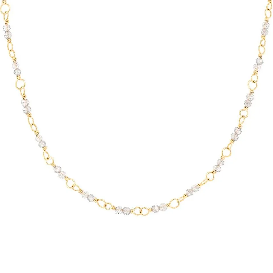 14K Gold Wire Wrapped Labradorite Beaded Necklace