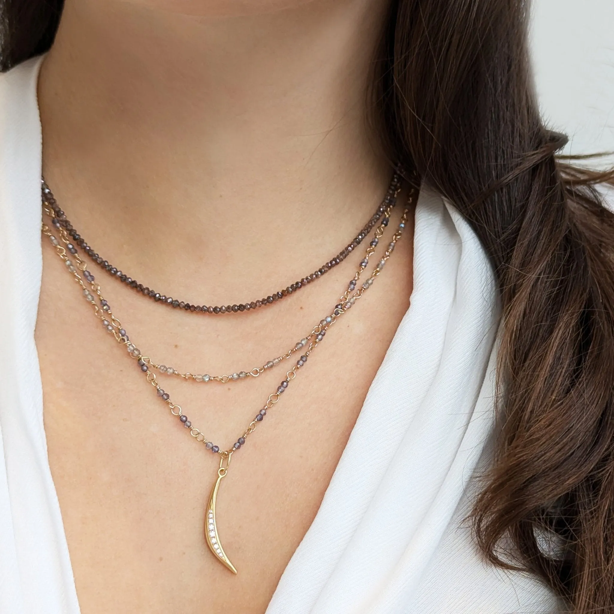 14K Gold Wire Wrapped Labradorite Beaded Necklace