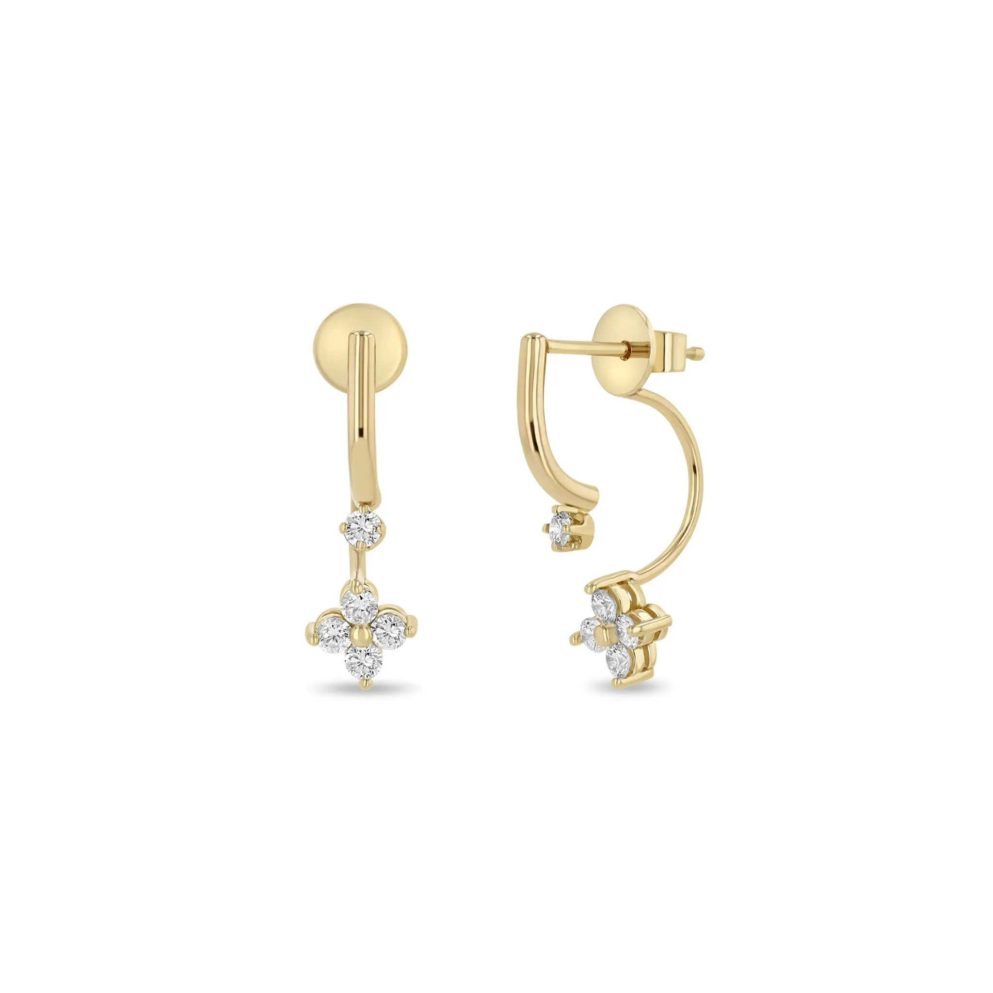 14k Prong Diamond Curved Bar Drop & Diamond Quad Jacket Earrings