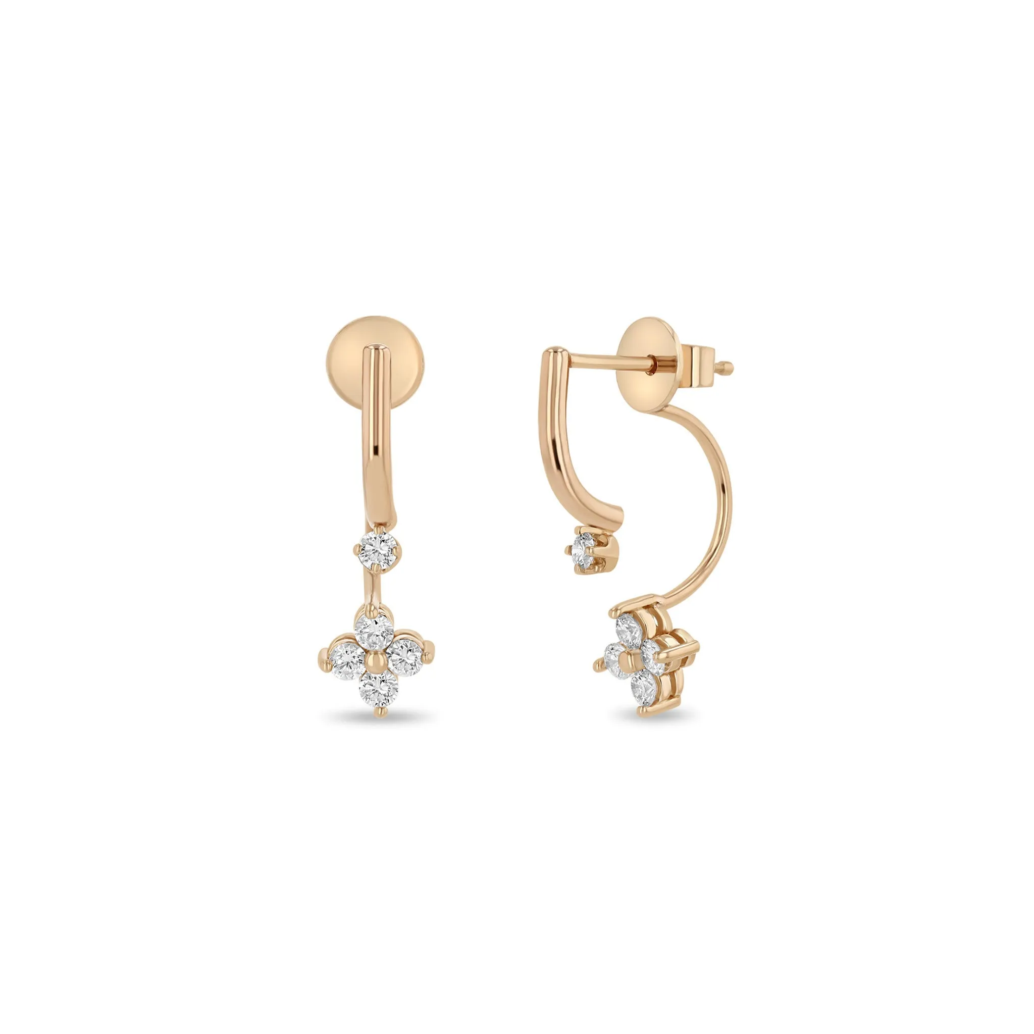 14k Prong Diamond Curved Bar Drop & Diamond Quad Jacket Earrings