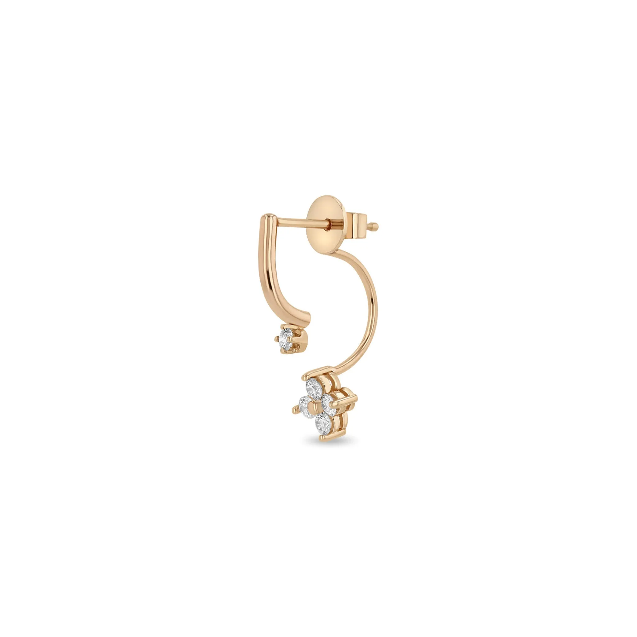 14k Prong Diamond Curved Bar Drop & Diamond Quad Jacket Earrings