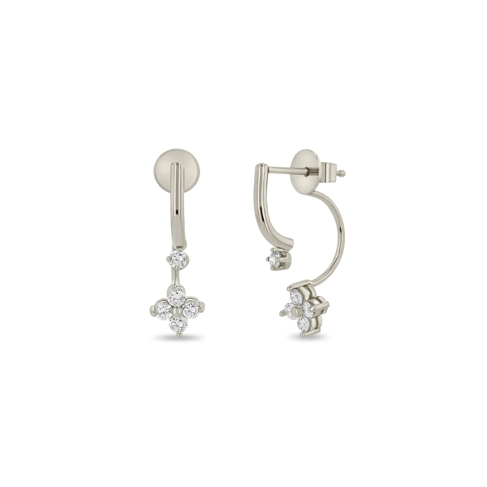 14k Prong Diamond Curved Bar Drop & Diamond Quad Jacket Earrings