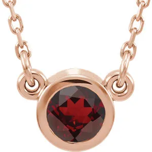 14K Rose 4 mm Round Mozambique Garnet Bezel-Set Solitaire 16" Necklace