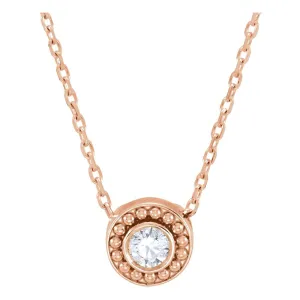 14k Rose Gold 1/10 CTW Diamond Beaded Slide Necklace