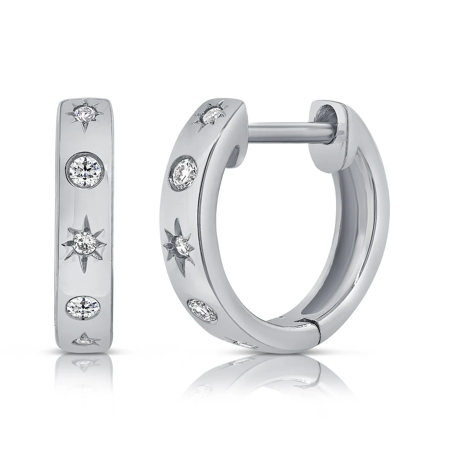 14K Rose Gold Diamond Star Huggie Earrings