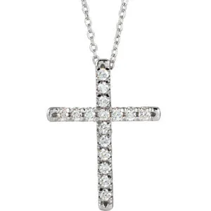 14K White 1/3 CTW Diamond French-Set Cross Necklace