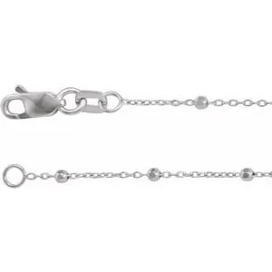 14K White .85 mm Faceted Beaded Cable 18" Chain