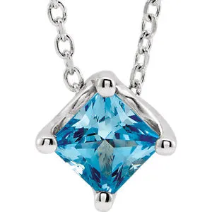 14K White Aquamarine Solitaire 16-18" Necklace