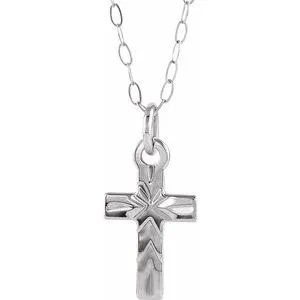 14K White Cross 15" Necklace