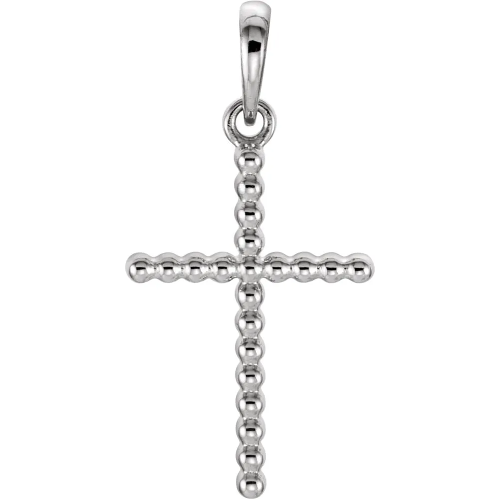 14k White Gold 24.25x12.05mm Beaded Cross Pendant