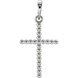 14k White Gold 24.25x12.05mm Beaded Cross Pendant