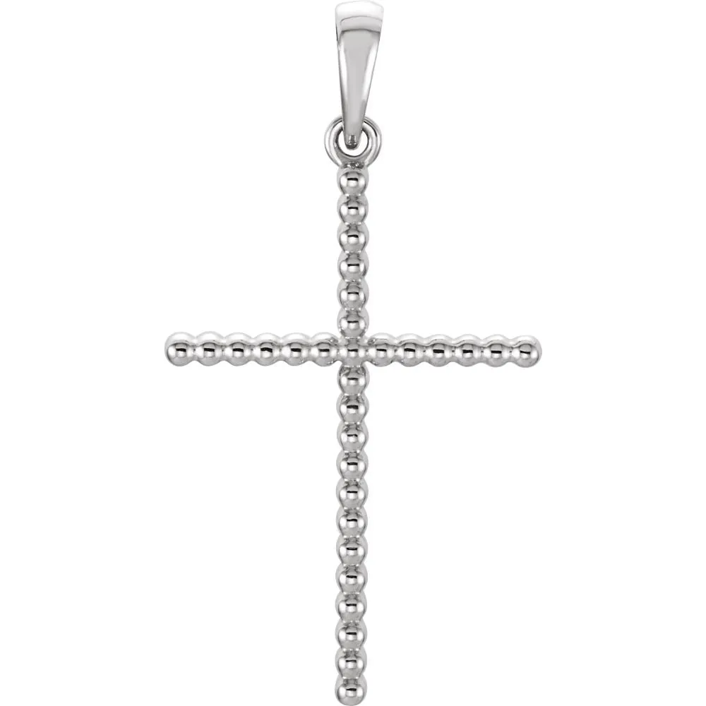 14k White Gold 32.65x17.25mm Beaded Cross Pendant