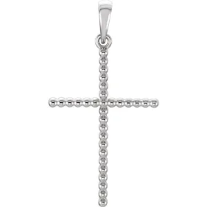 14k White Gold 32.65x17.25mm Beaded Cross Pendant