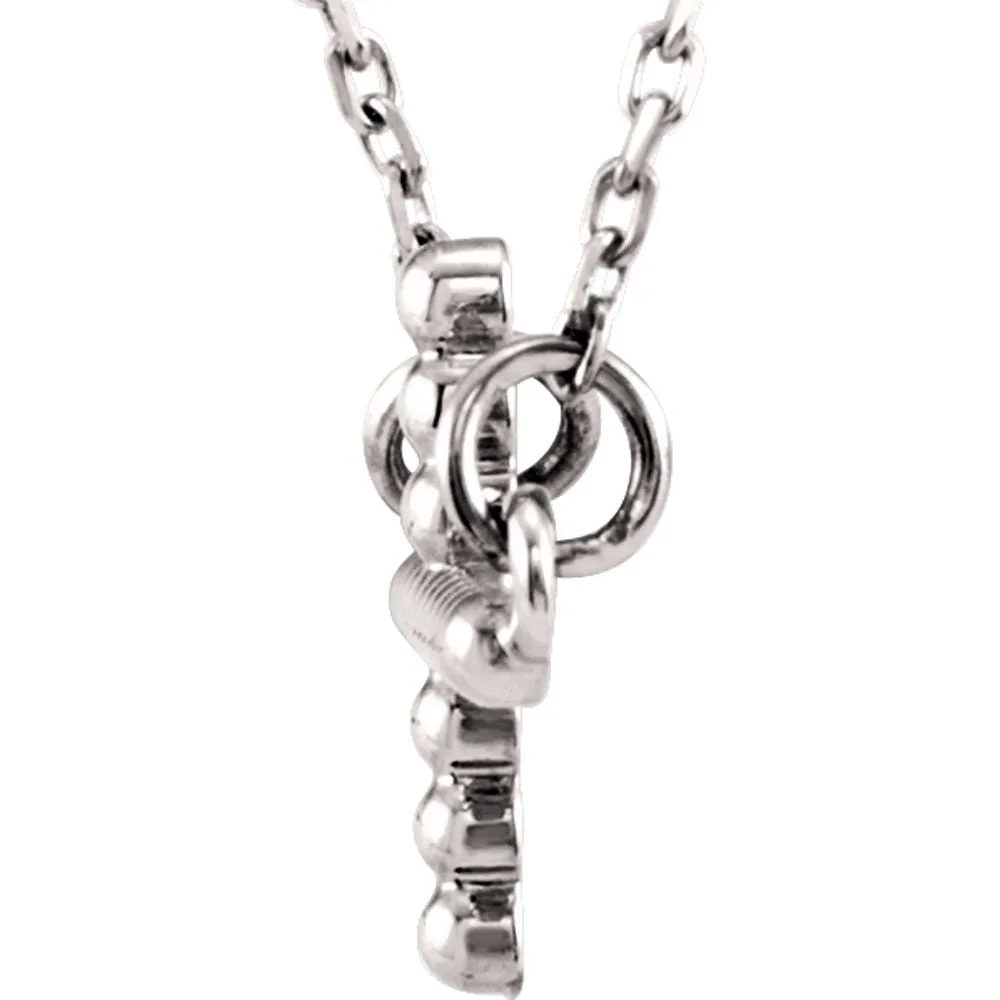 14k White Gold 9.45x15.6mm Sideways Beaded Cross 16.5" Necklace